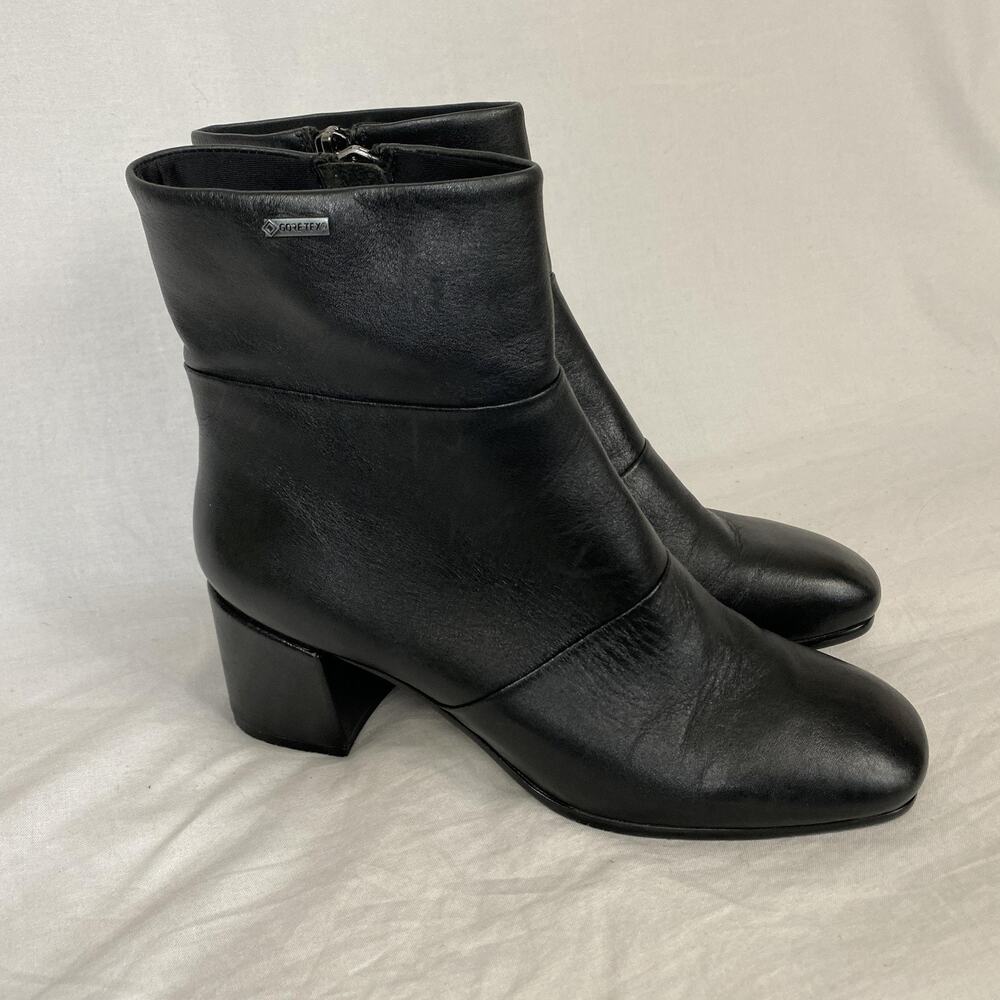 Vintage 90s Kenneth Cole Square Toe Ankle Boots 7.5 Black Leather Chunky Heel - Picture 2 of 15